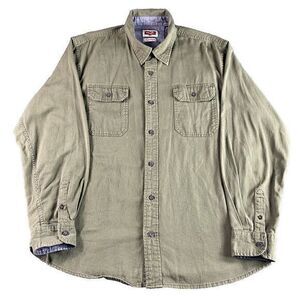 Wrangler Mens Button Up Shirt Large Flex for Comfort Hunter Green Cotton/Spandex